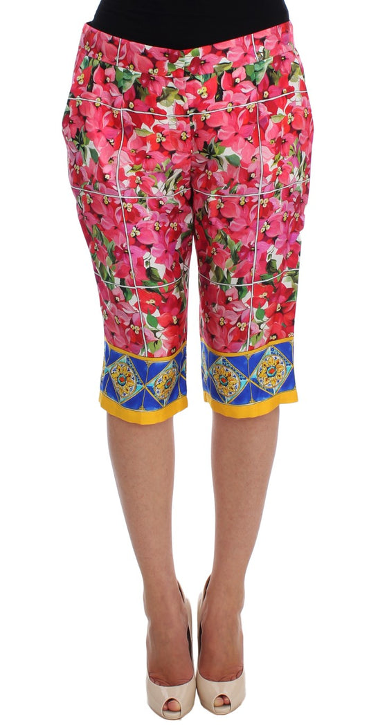 Pantalones capri de seda con estampado floral multicolor