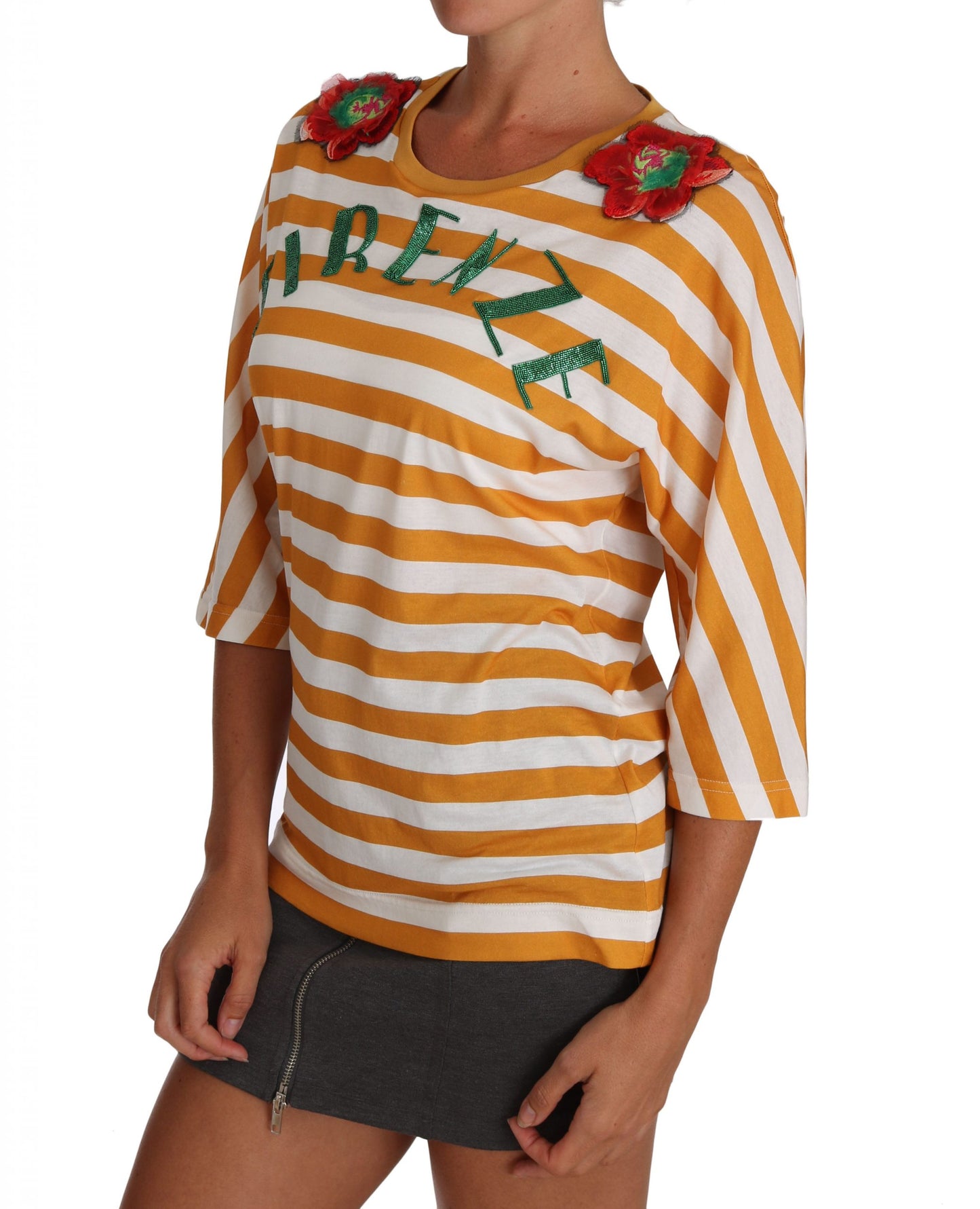 Blusa con lentejuelas FIRENZE en naranja y blanco