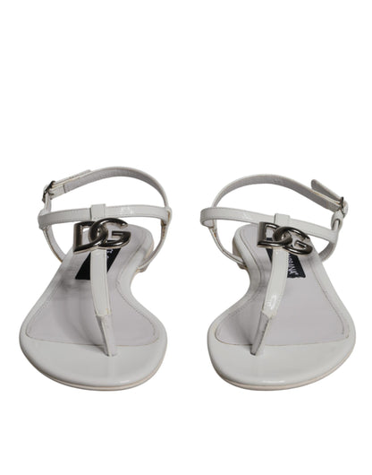 White Leather Logo Ankle Strap Sandals Shoes
