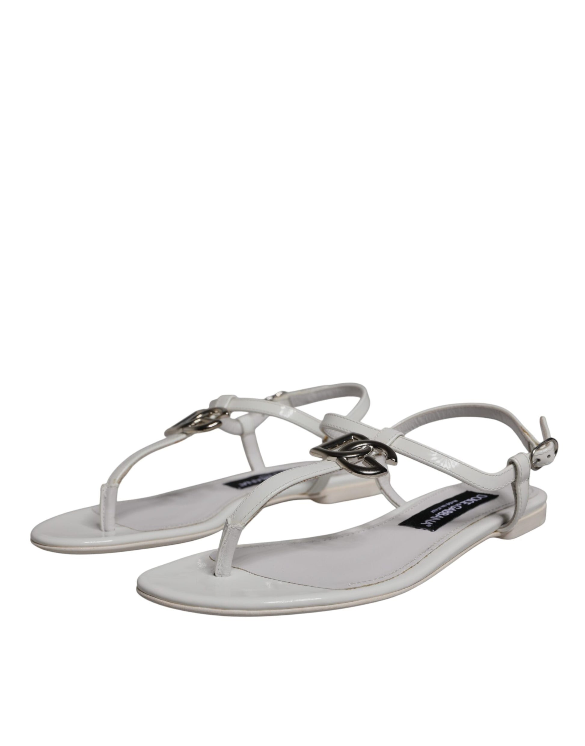 White Leather Logo Ankle Strap Sandals Shoes