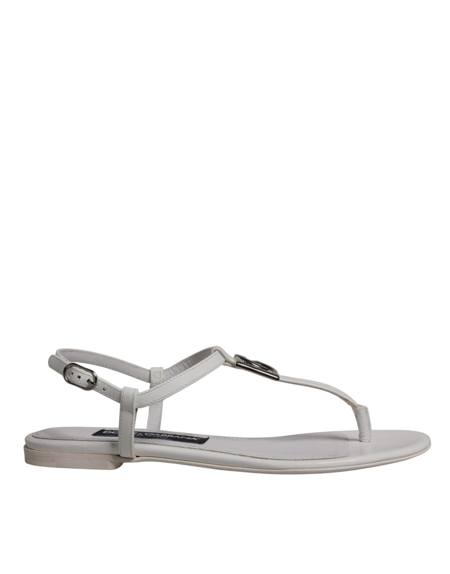 White Leather Logo Ankle Strap Sandals Shoes