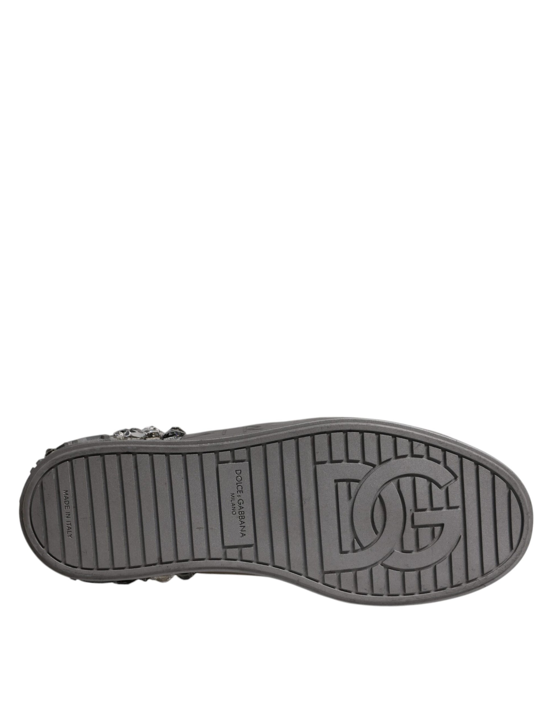 White Silver Crystal Logo Portofino Sneakers Shoes