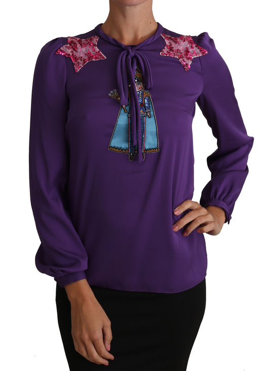 Blusa de seda con cristales de color morado encantado