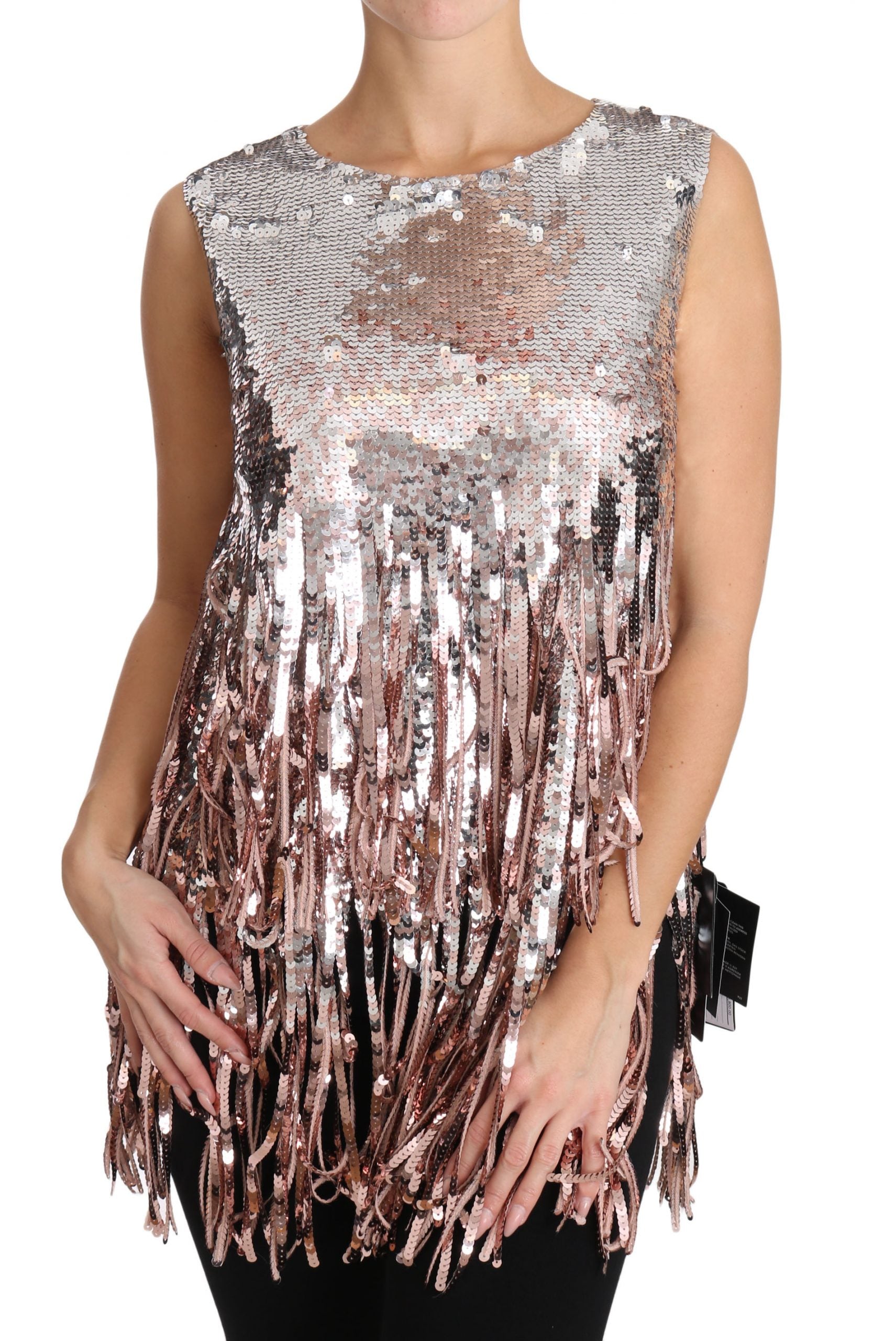 Golden Pink Sequined Fringe Elegance Top