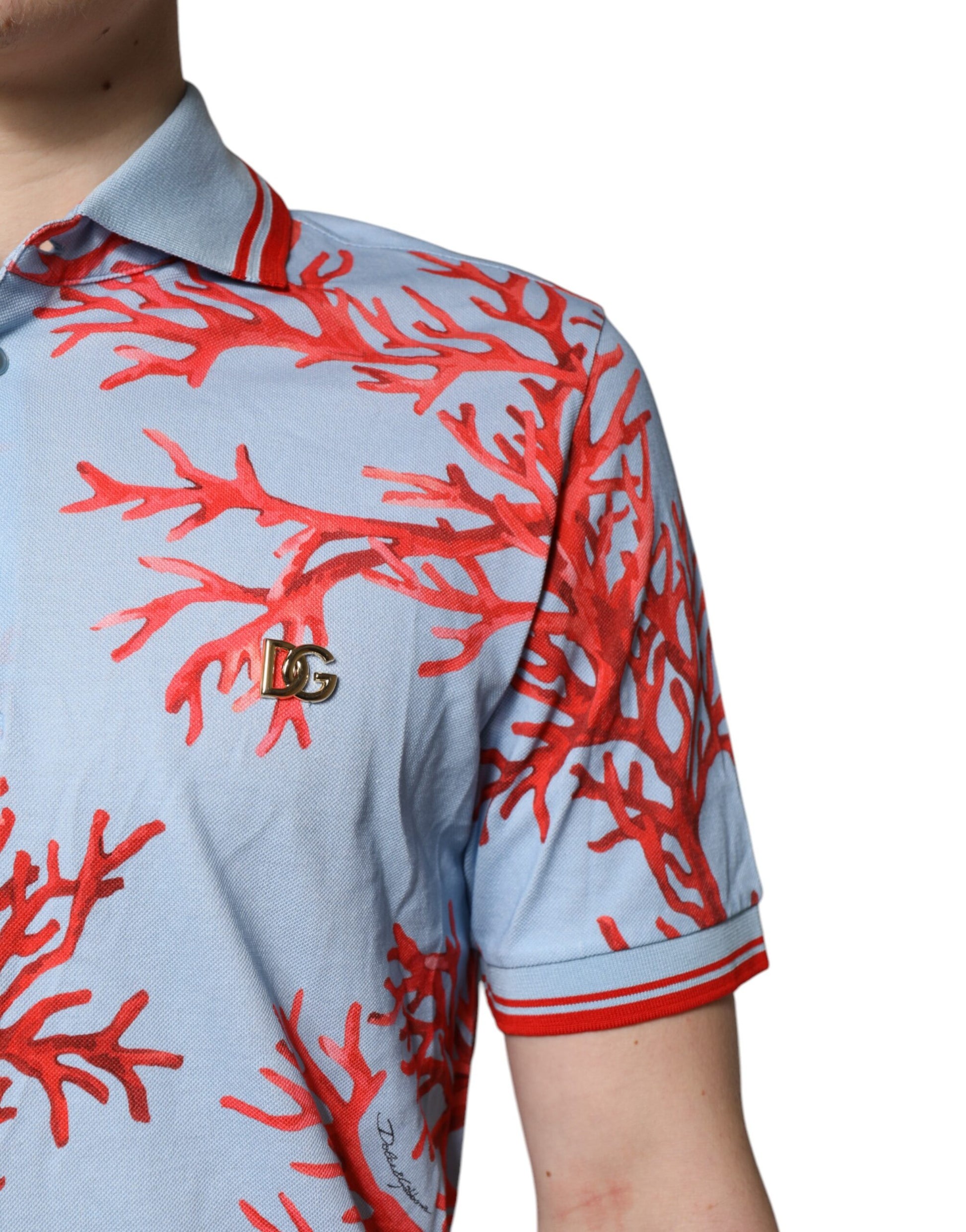 Light Blue Coral Cotton Polo Shirt T-shirt