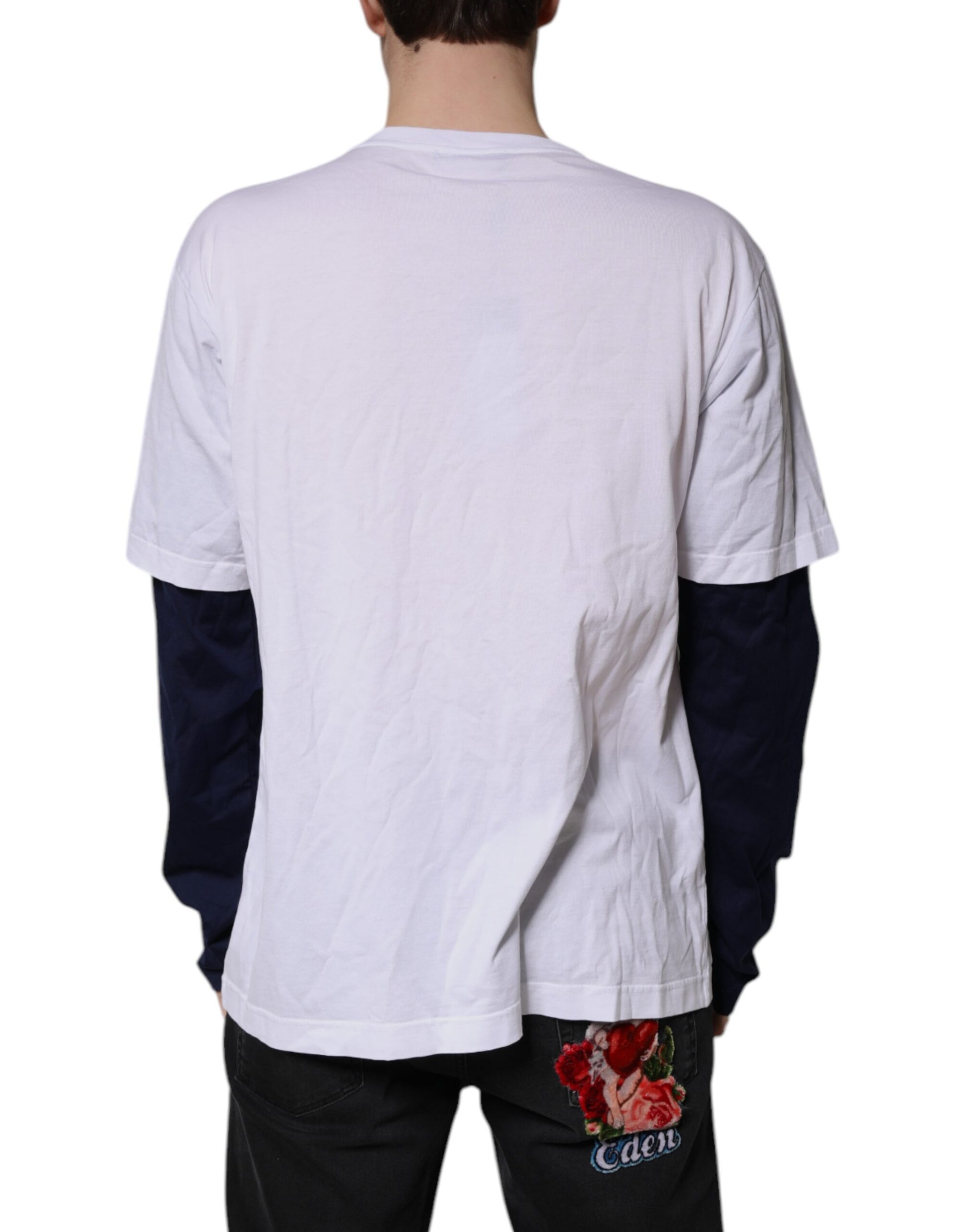 Camiseta blanca de algodón con estampado gráfico y cuello redondo