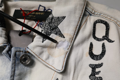 Light Blue Graffiti Button Down Denim Jacket