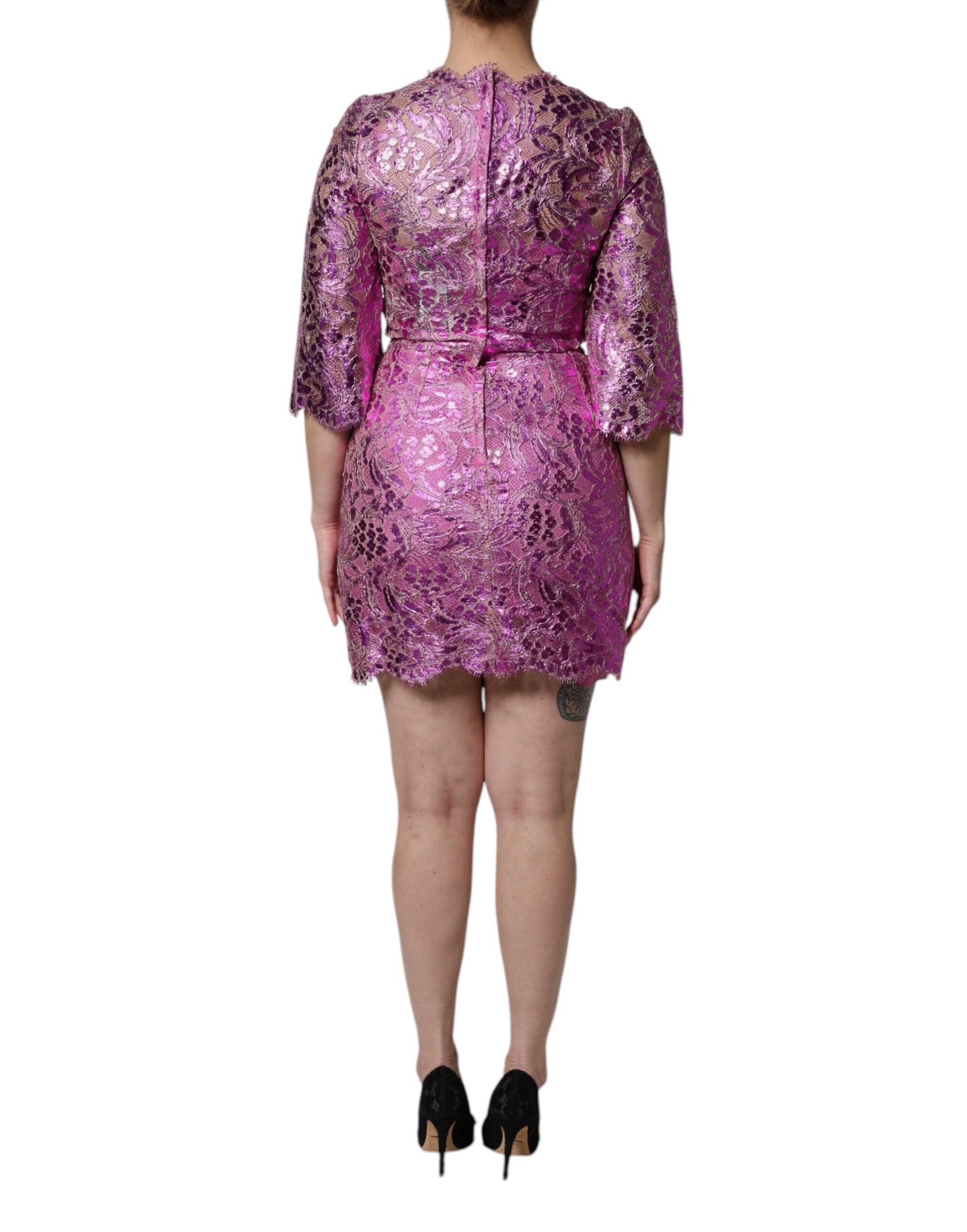 Minivestido enfundado floral fucsia metalizado