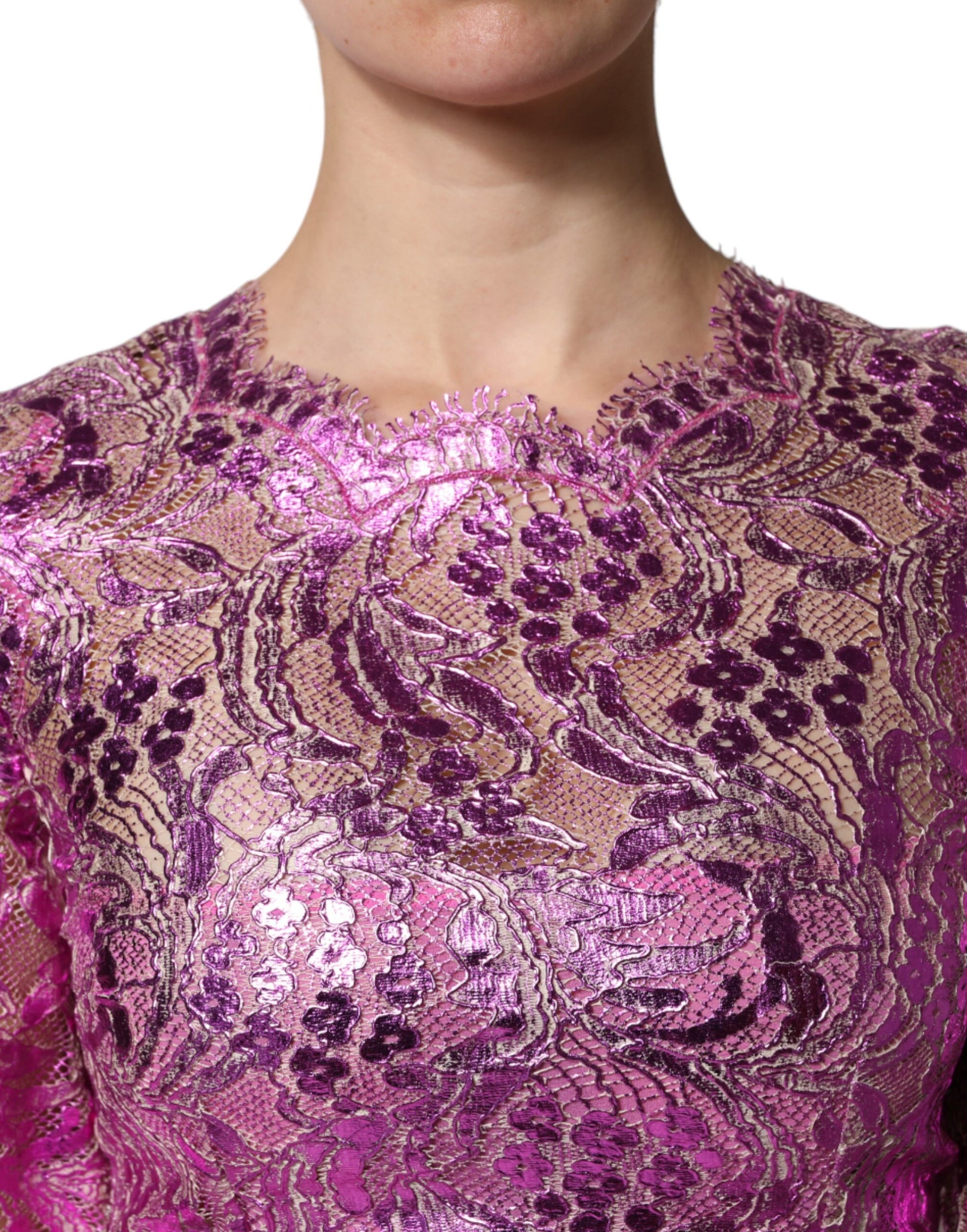 Minivestido enfundado floral fucsia metalizado