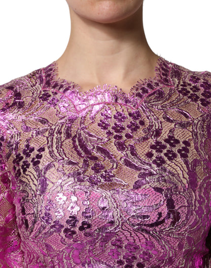 Minivestido enfundado floral fucsia metalizado