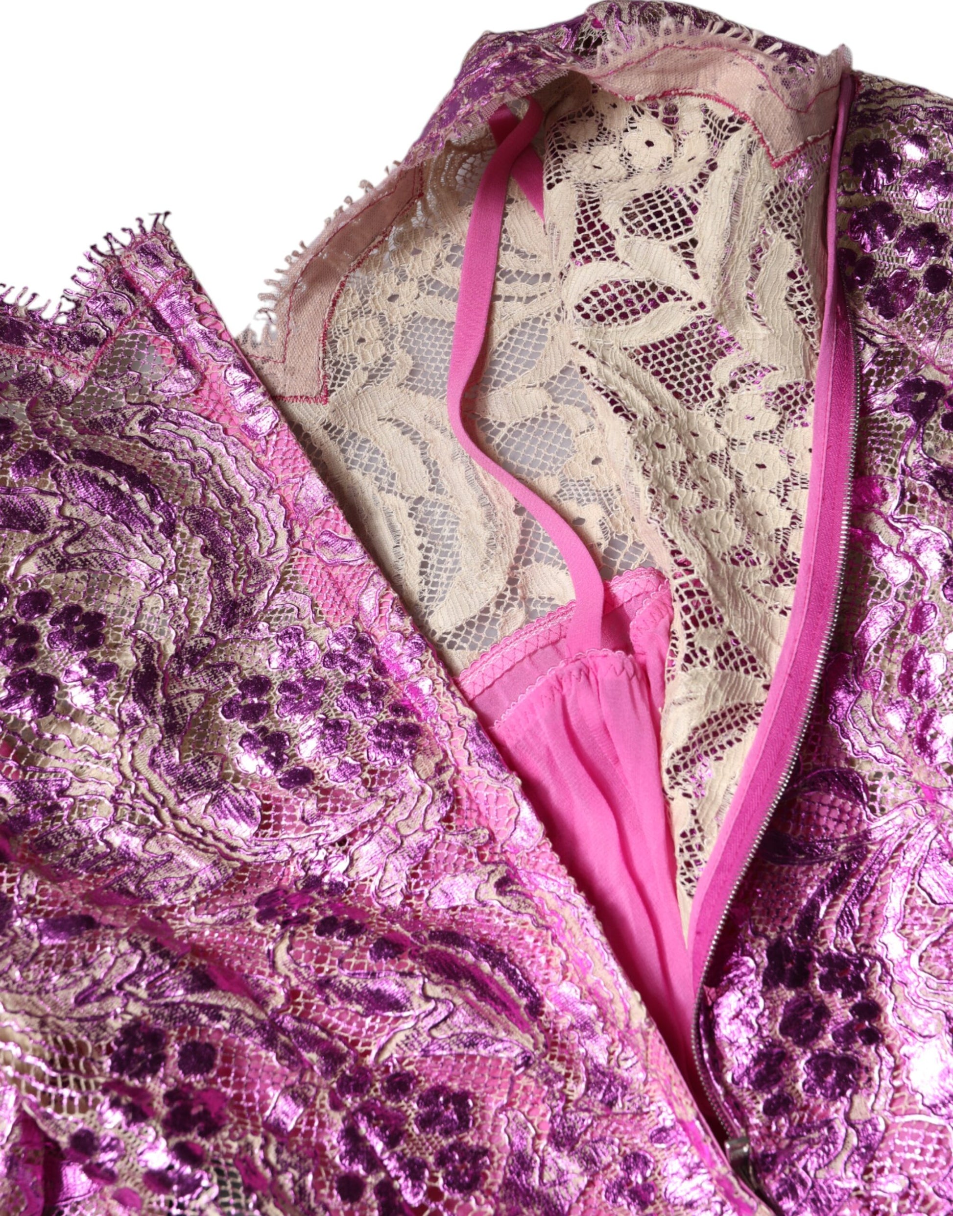 Minivestido enfundado floral fucsia metalizado
