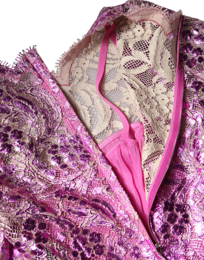 Minivestido enfundado floral fucsia metalizado