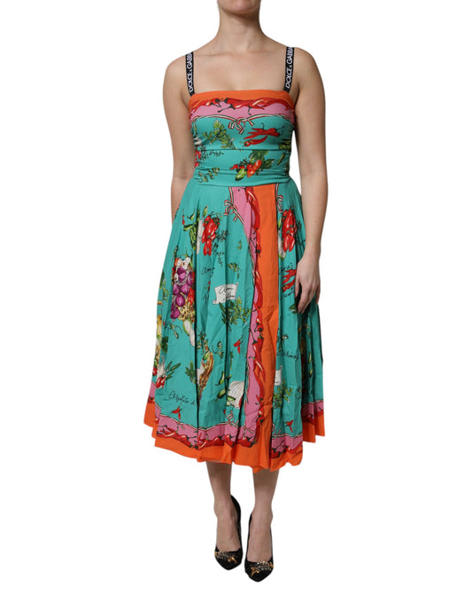 Multicolor Printed Silk Sleeveless Midi Dress