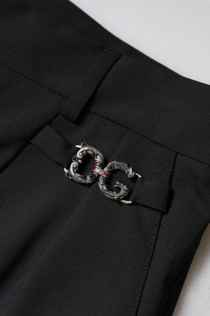 Black Polyester High Waist Dress Pants