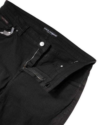 Black Cotton High Waist Skinny Denim Jeans