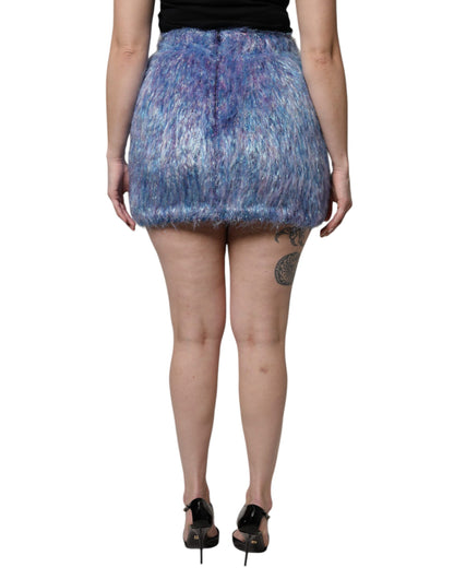 Multicolor Plush Fabric High Waist Mini Skirt