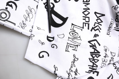White Graffiti Print Cotton Crew Neck T-shirt