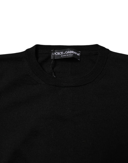 Black Wool Knit Crew Neck Pullover Sweater
