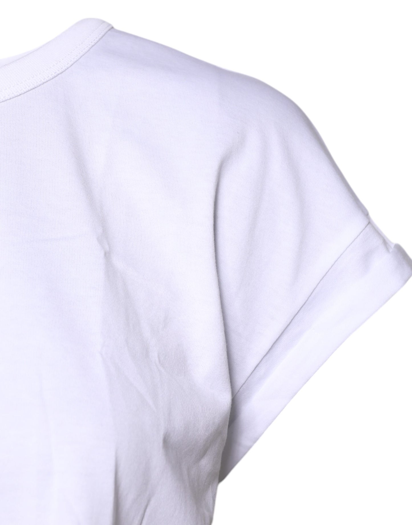 White Cotton Crew Neck Cropped T-shirt Top