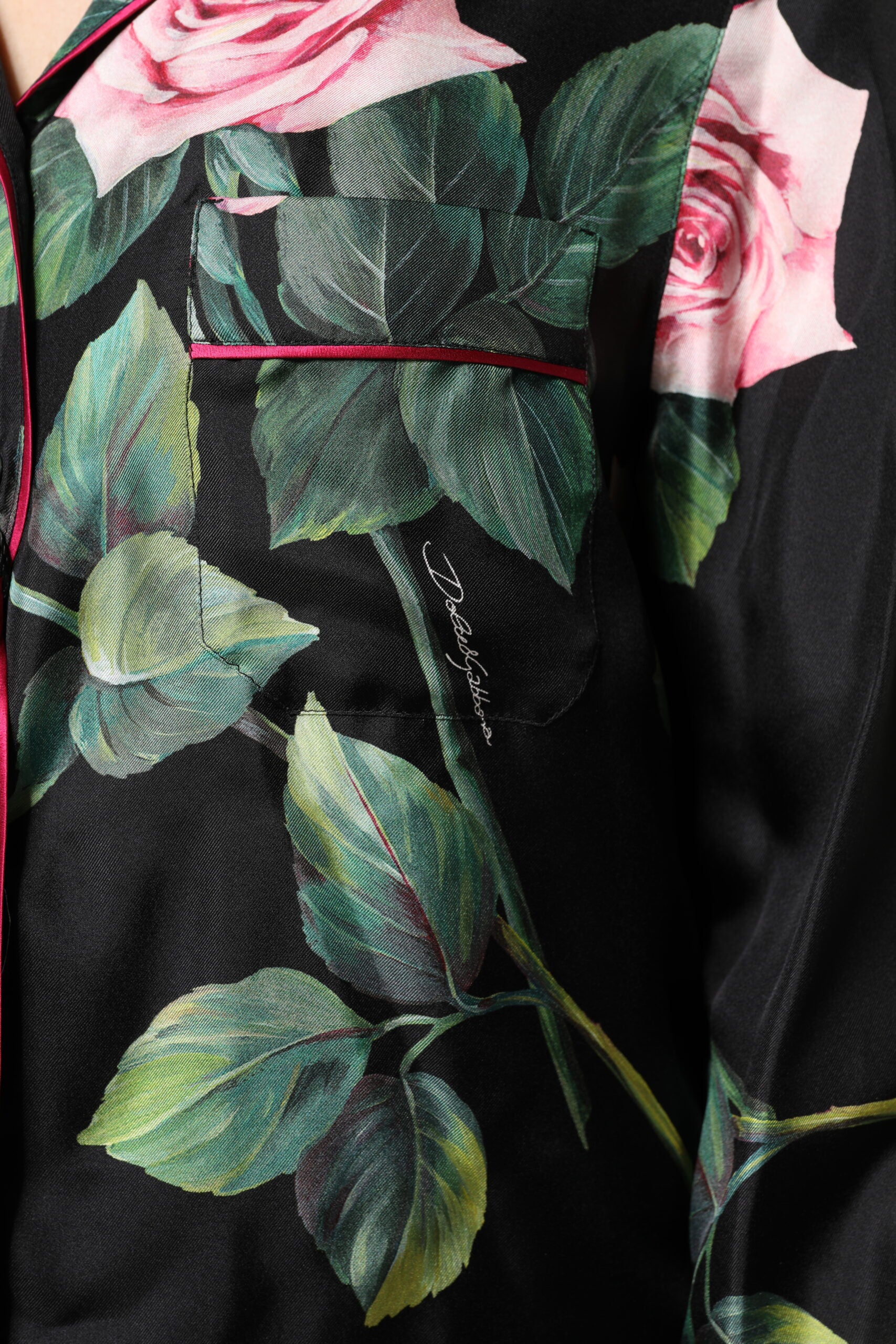 Black Floral Silk Lounge Sleepwear Blouse Top