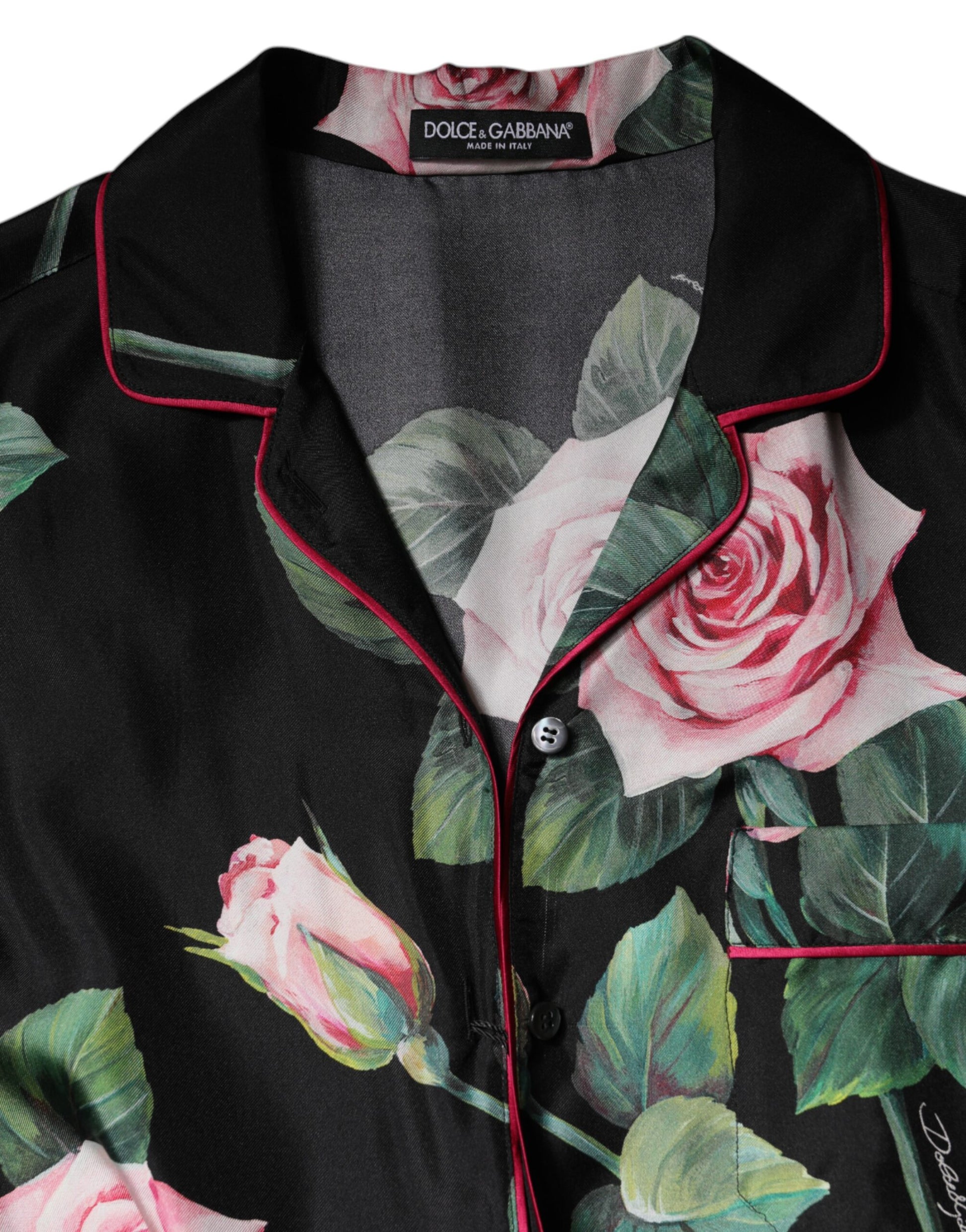 Black Floral Silk Lounge Sleepwear Blouse Top