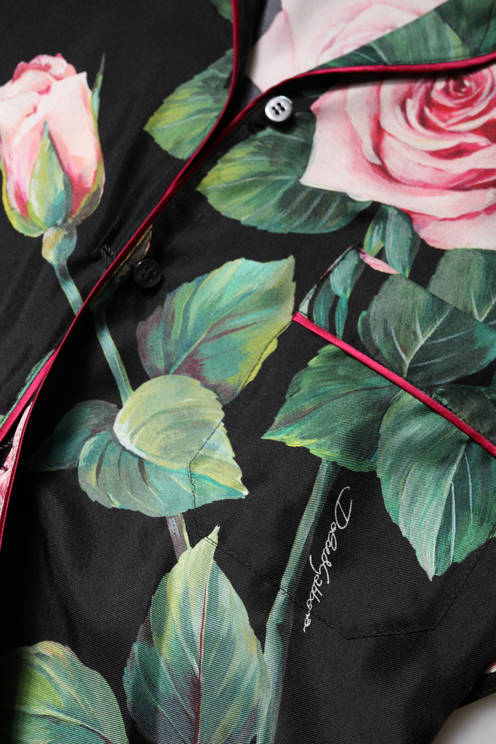 Black Floral Silk Lounge Sleepwear Blouse Top