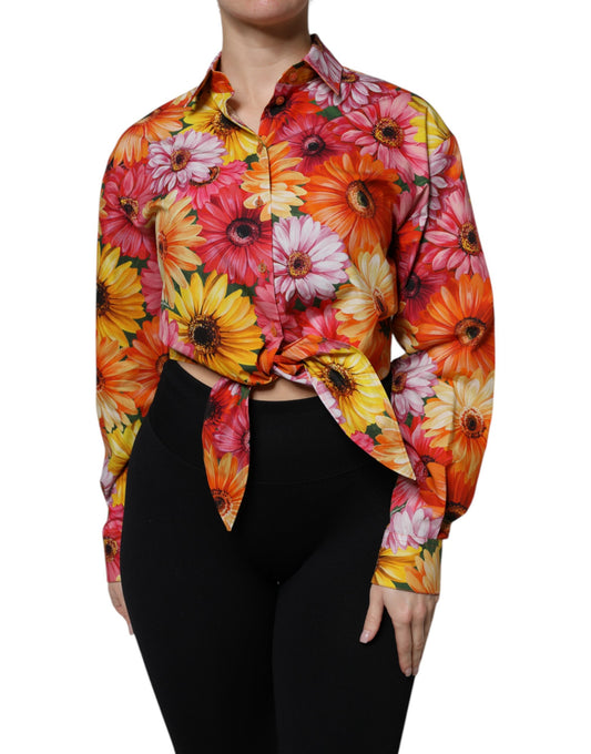 Multicolor Floral Cotton Cropped Blouse Top