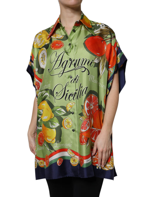 Multicolor Citrus Print Silk Twill Shirt Top