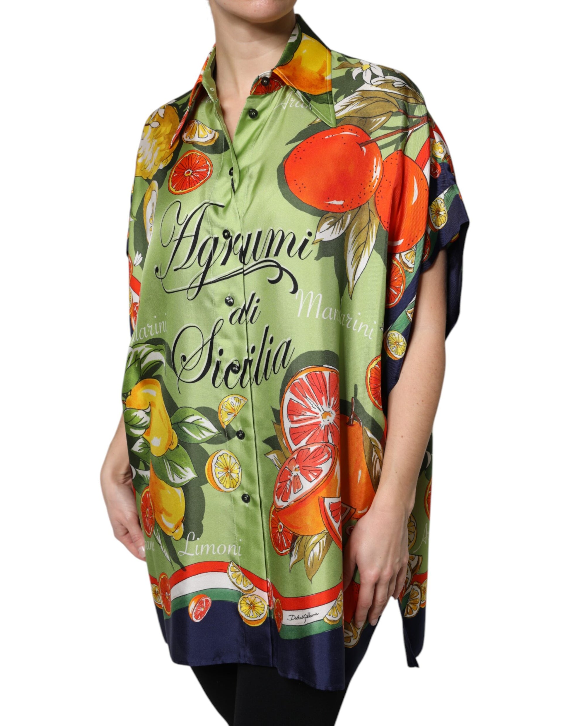 Multicolor Citrus Print Silk Twill Shirt Top