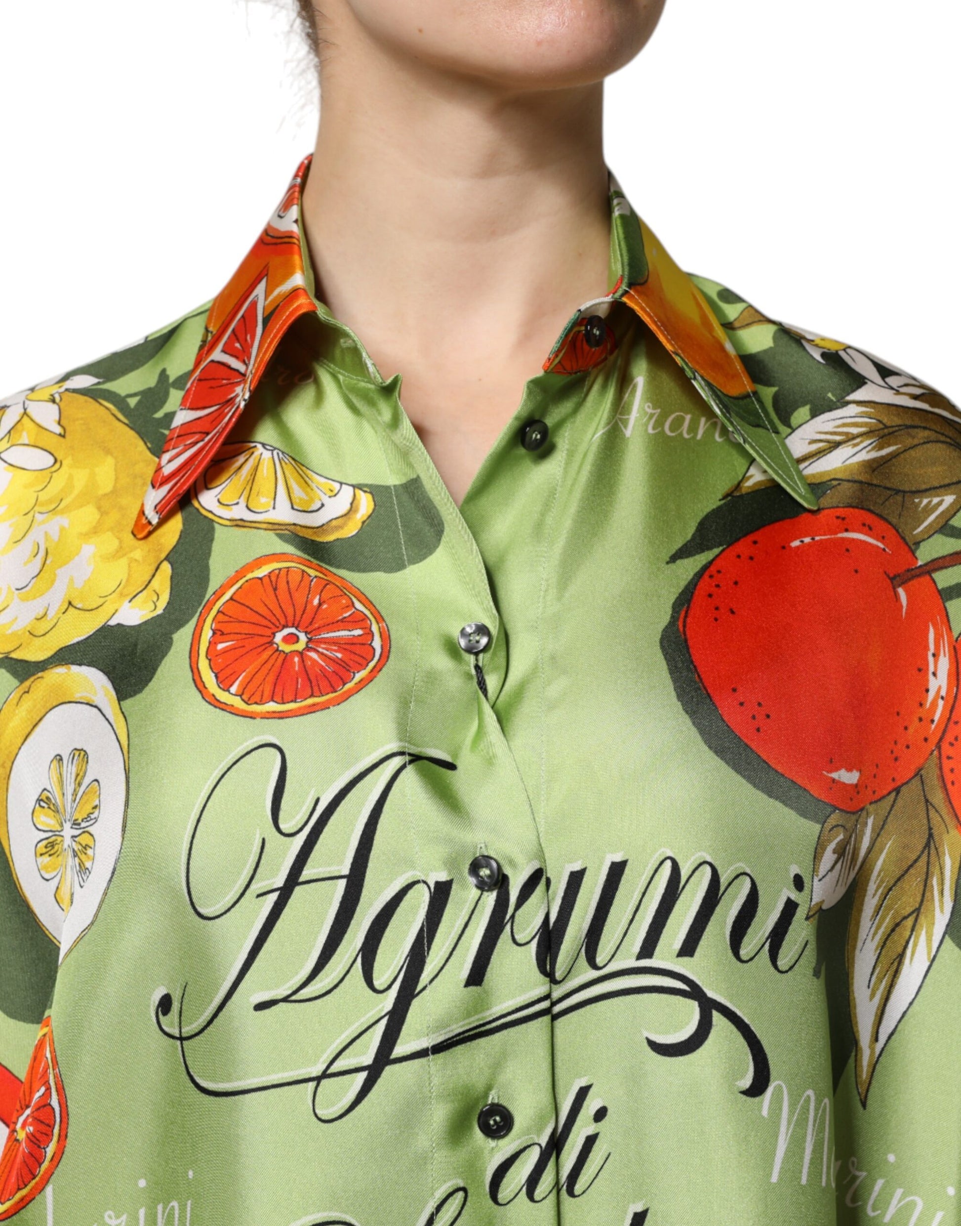 Multicolor Citrus Print Silk Twill Shirt Top