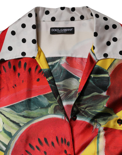 Multicolor Watermelon Collared Shirt Top