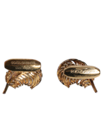 Gold 925 Sterling Silver Crystal Leaf Accessory Cufflink