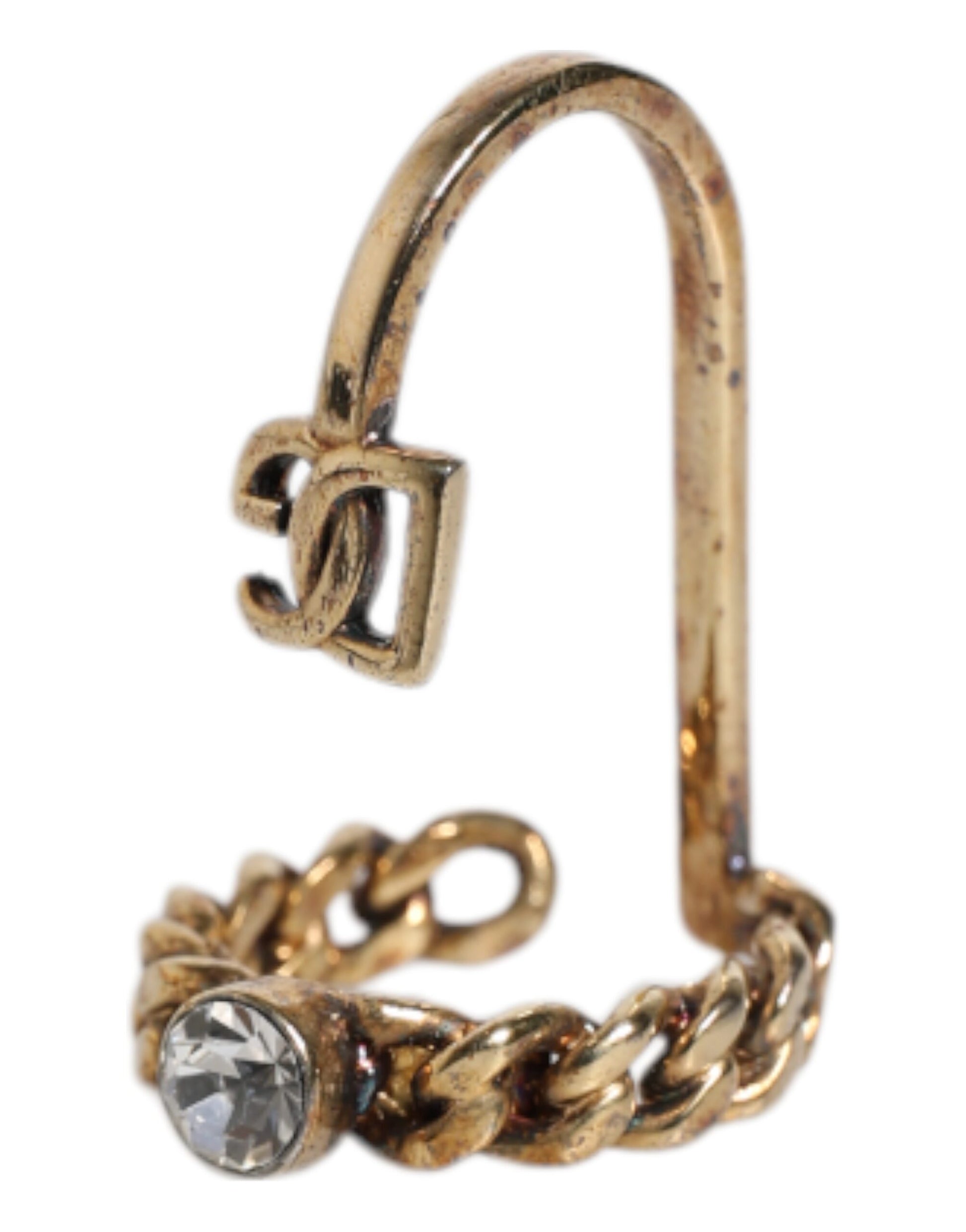Gold Tone Engraved Logo Clear Crystals Adjustable Ring