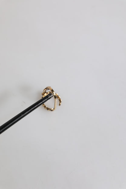 Gold Tone Engraved Logo Clear Crystals Adjustable Ring