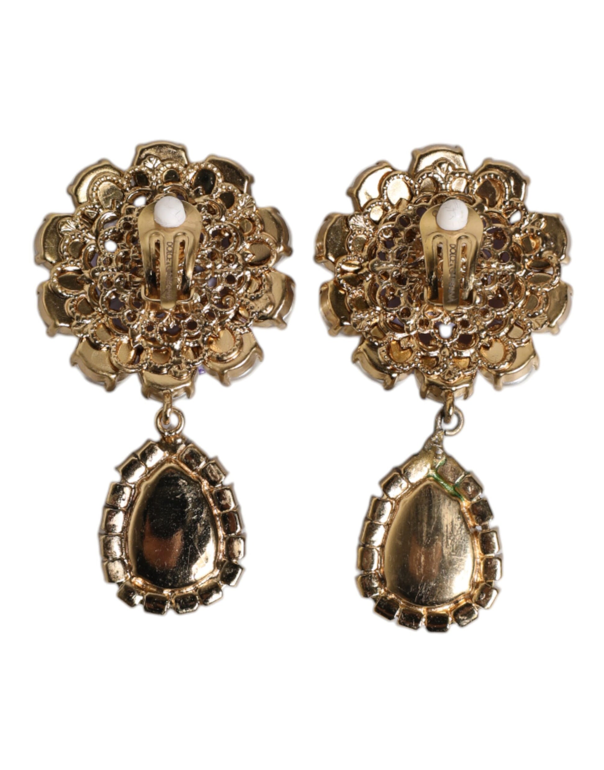 Purple Flower Pearl Teardrop Crystals Clip On Earrings