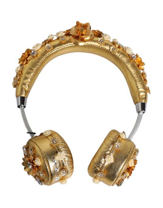 Auriculares de cuero dorado de cristal floral Angel