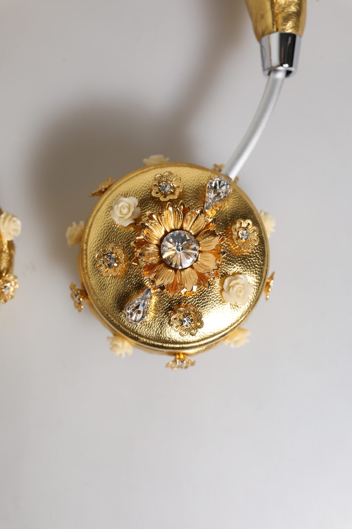 Gold Leather Floral Crystal Angel Headset Headphones