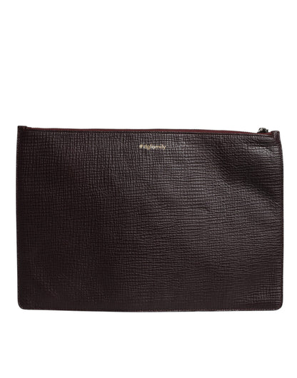 Brown Leather #DGFAMILY Embellished Men Clutch Pouch Bag