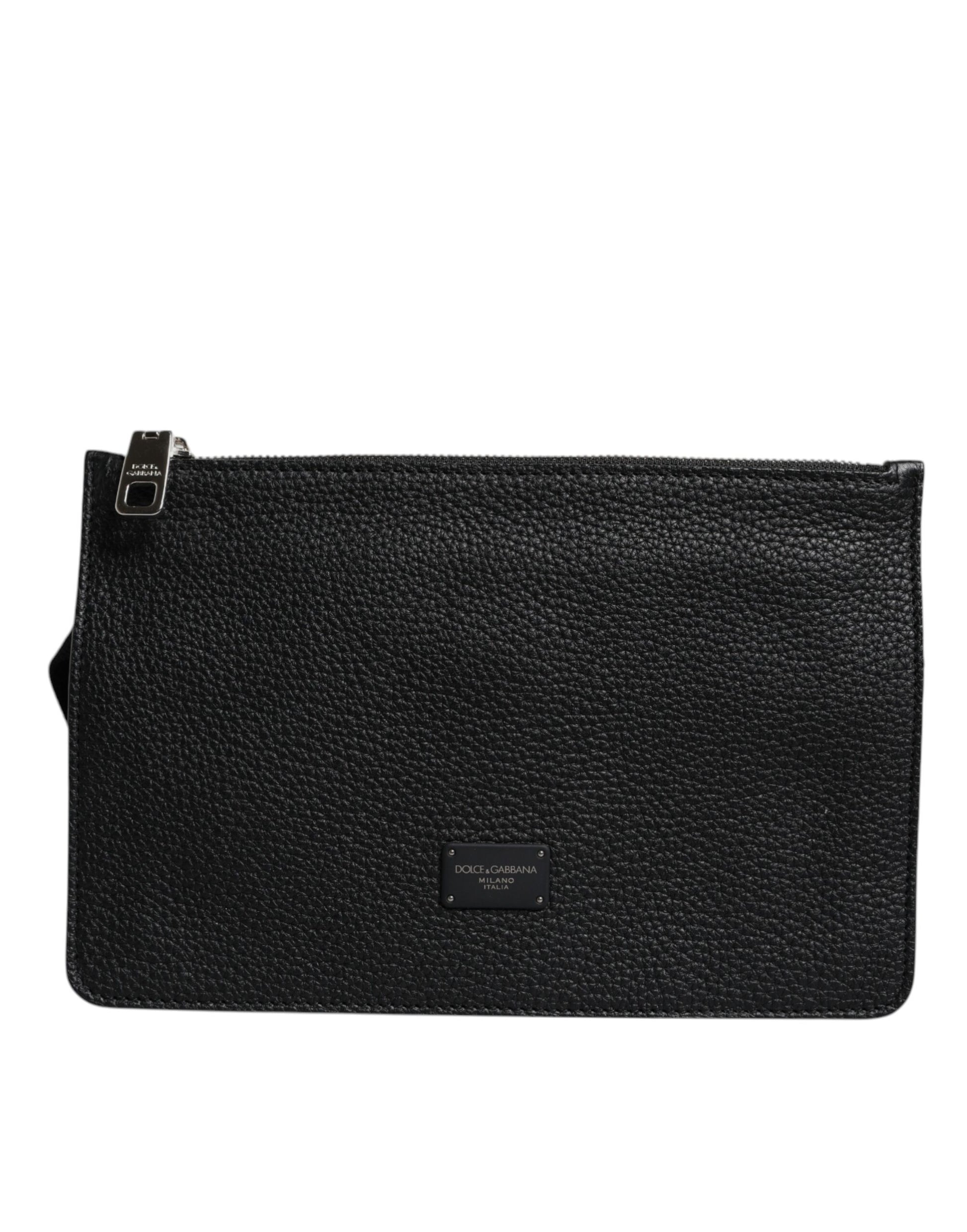Black Leather Logo Plaque Purse Fanny Pack Bag