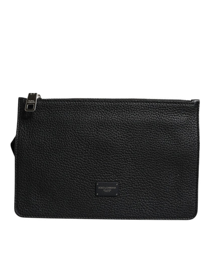 Black Leather Logo Plaque Purse Fanny Pack Bag