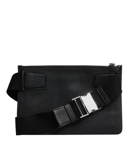 Black Leather Logo Plaque Purse Fanny Pack Bag