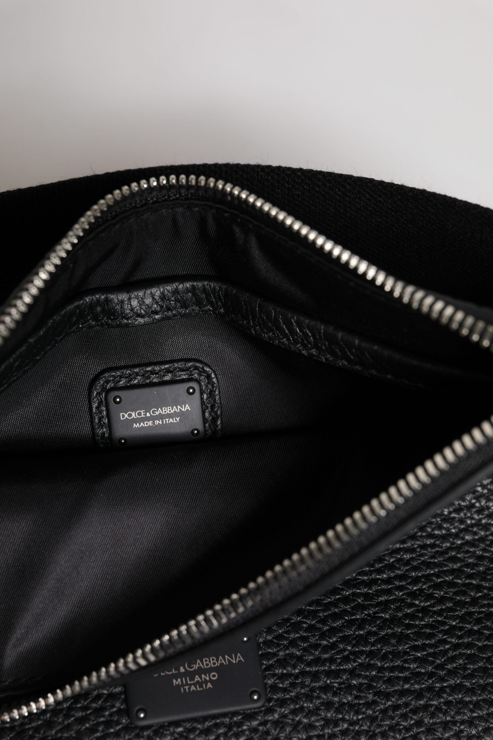 Black Leather Logo Plaque Purse Fanny Pack Bag