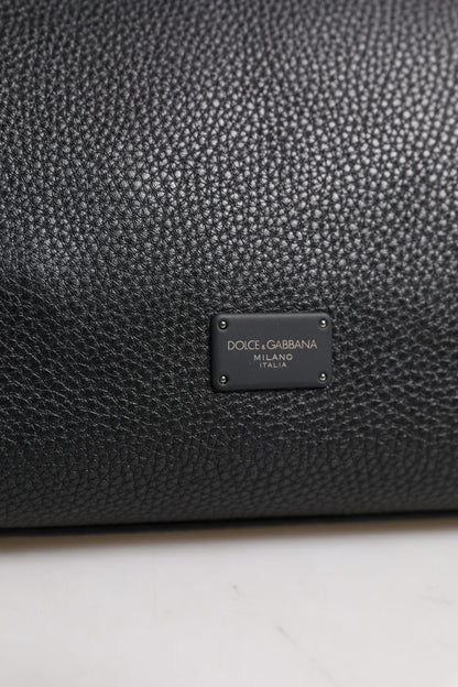 Black Leather Logo Plaque Shoulder Crossbody Bag