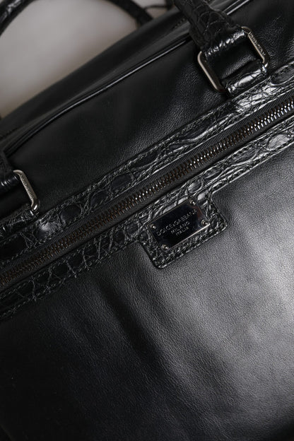 Black Leather Messenger Shoulder Strap Bag