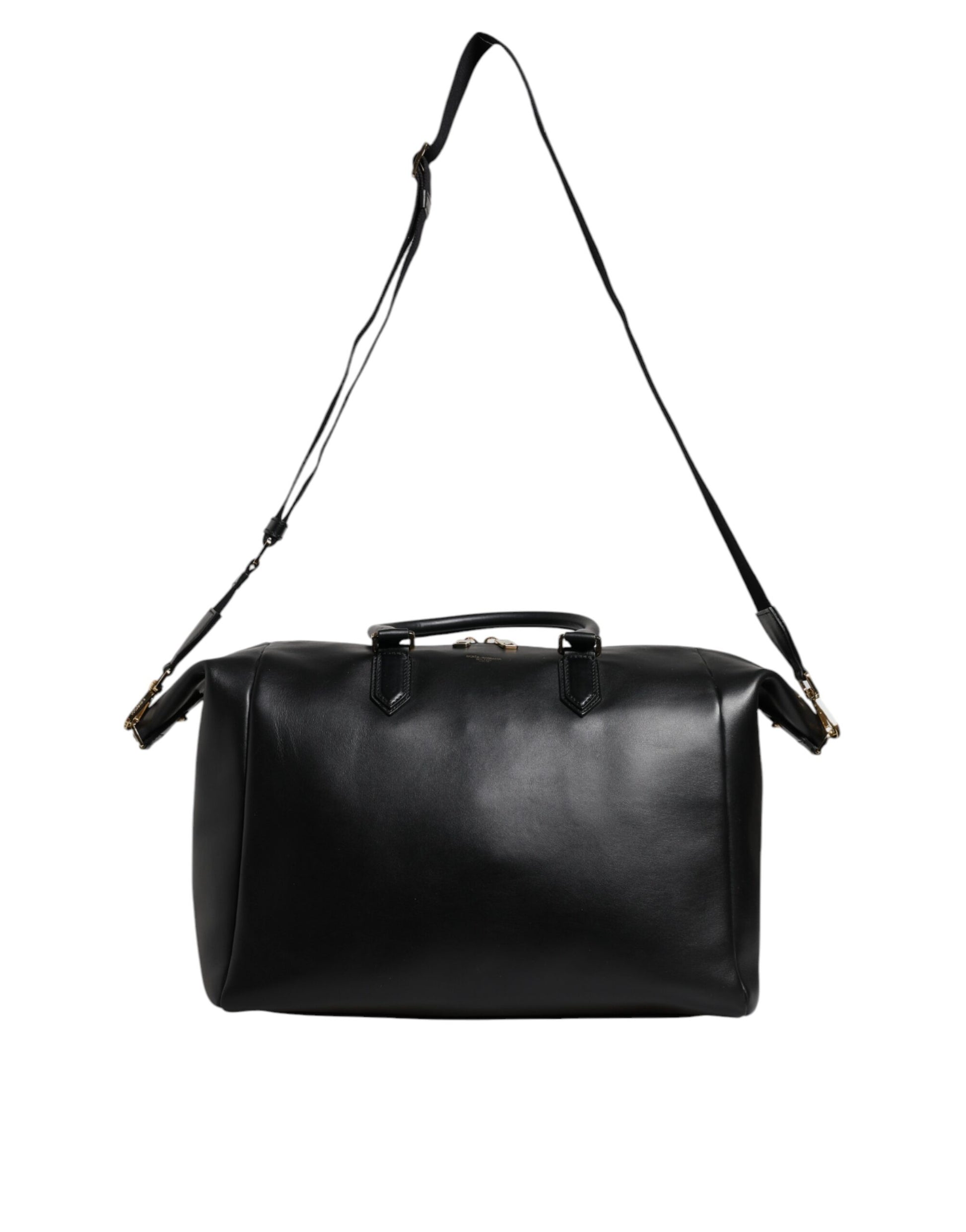 Black Calfskin Leather Hand Shoulder Duffle Bag