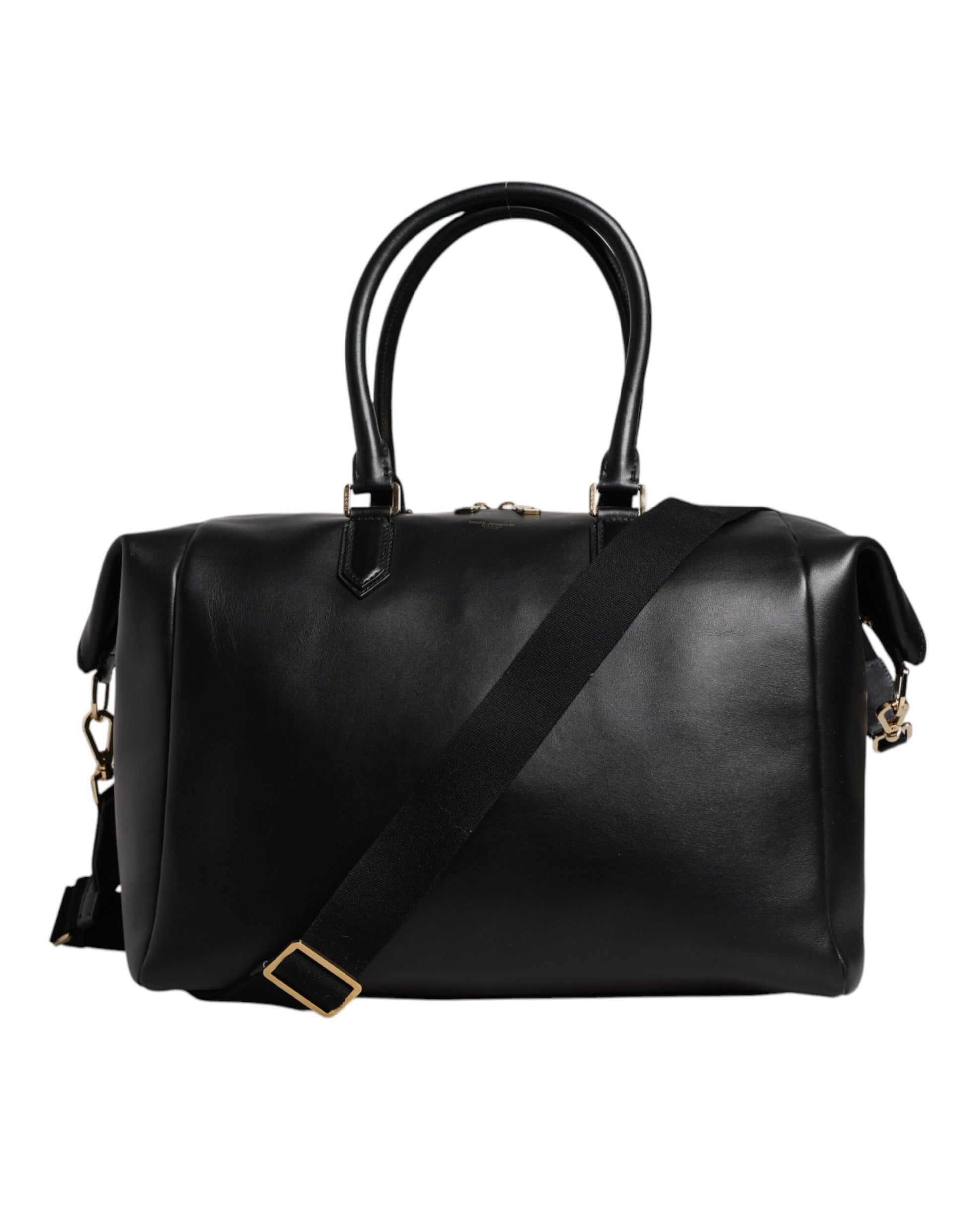 Black Calfskin Leather Hand Shoulder Duffle Bag