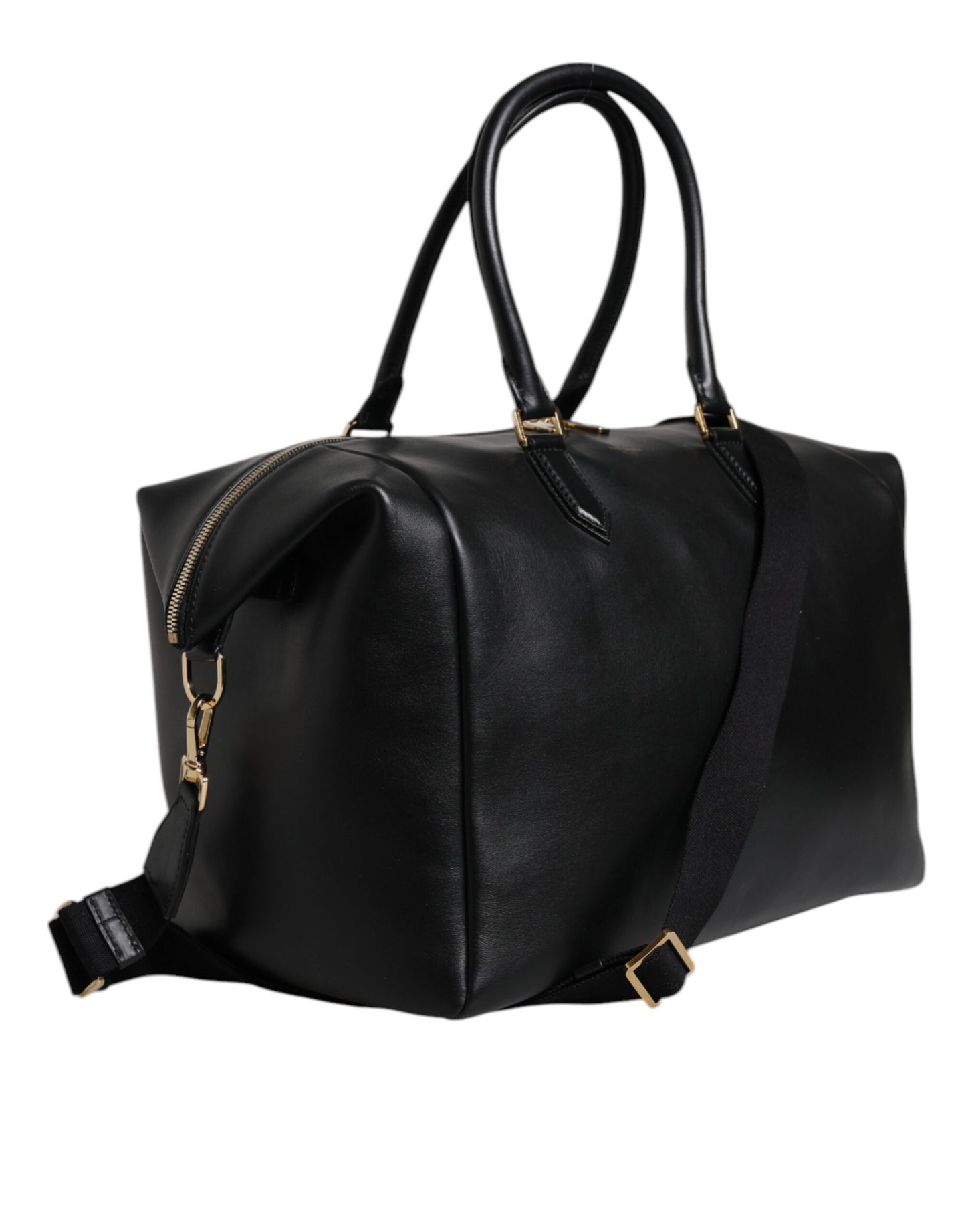 Black Calfskin Leather Hand Shoulder Duffle Bag