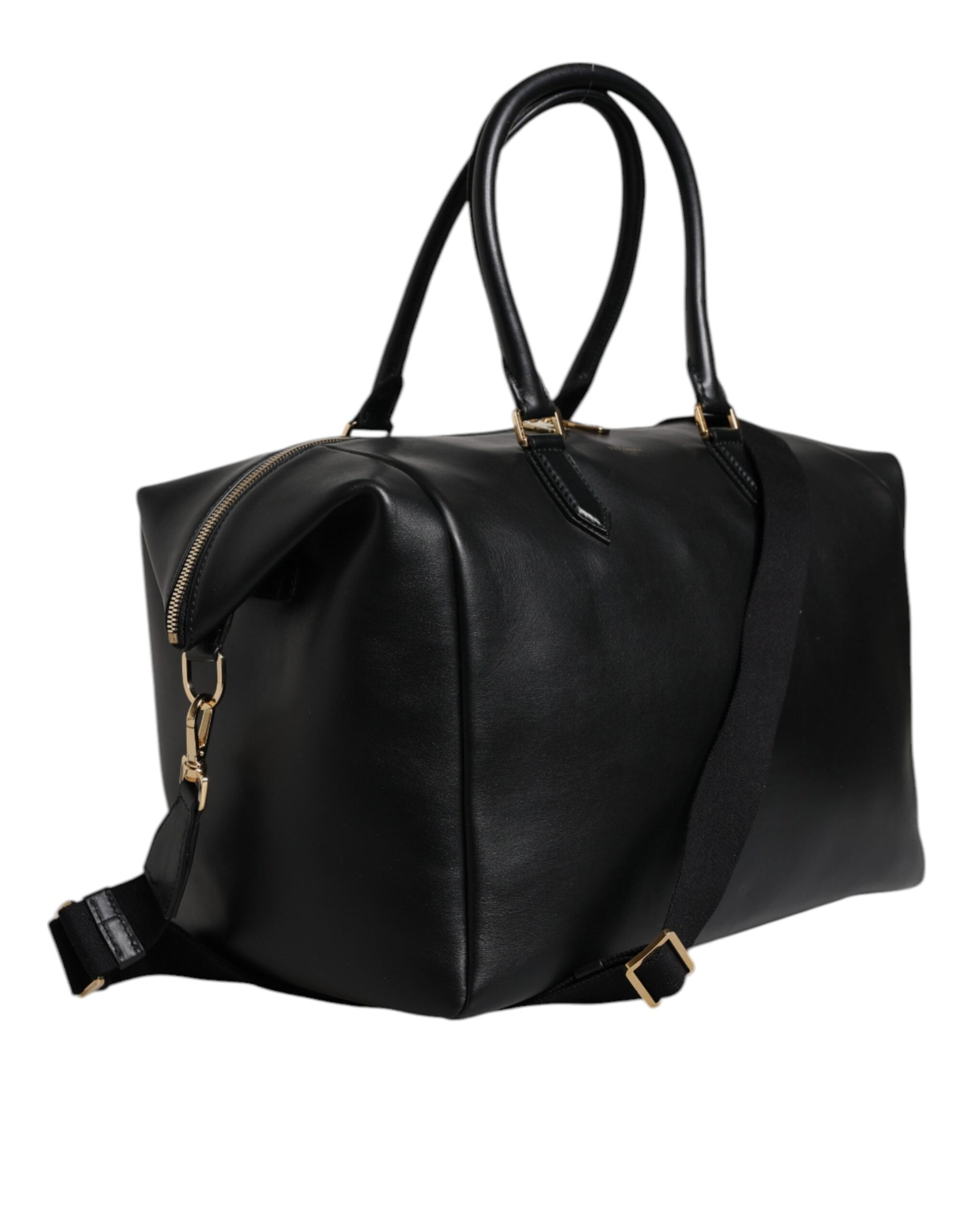 Black Calfskin Leather Hand Shoulder Duffle Bag