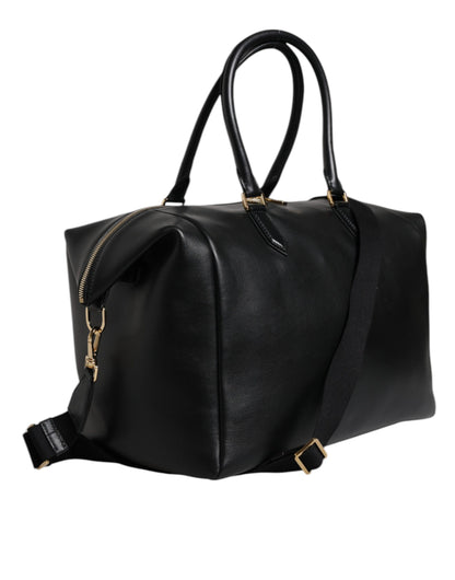 Black Calfskin Leather Hand Shoulder Duffle Bag