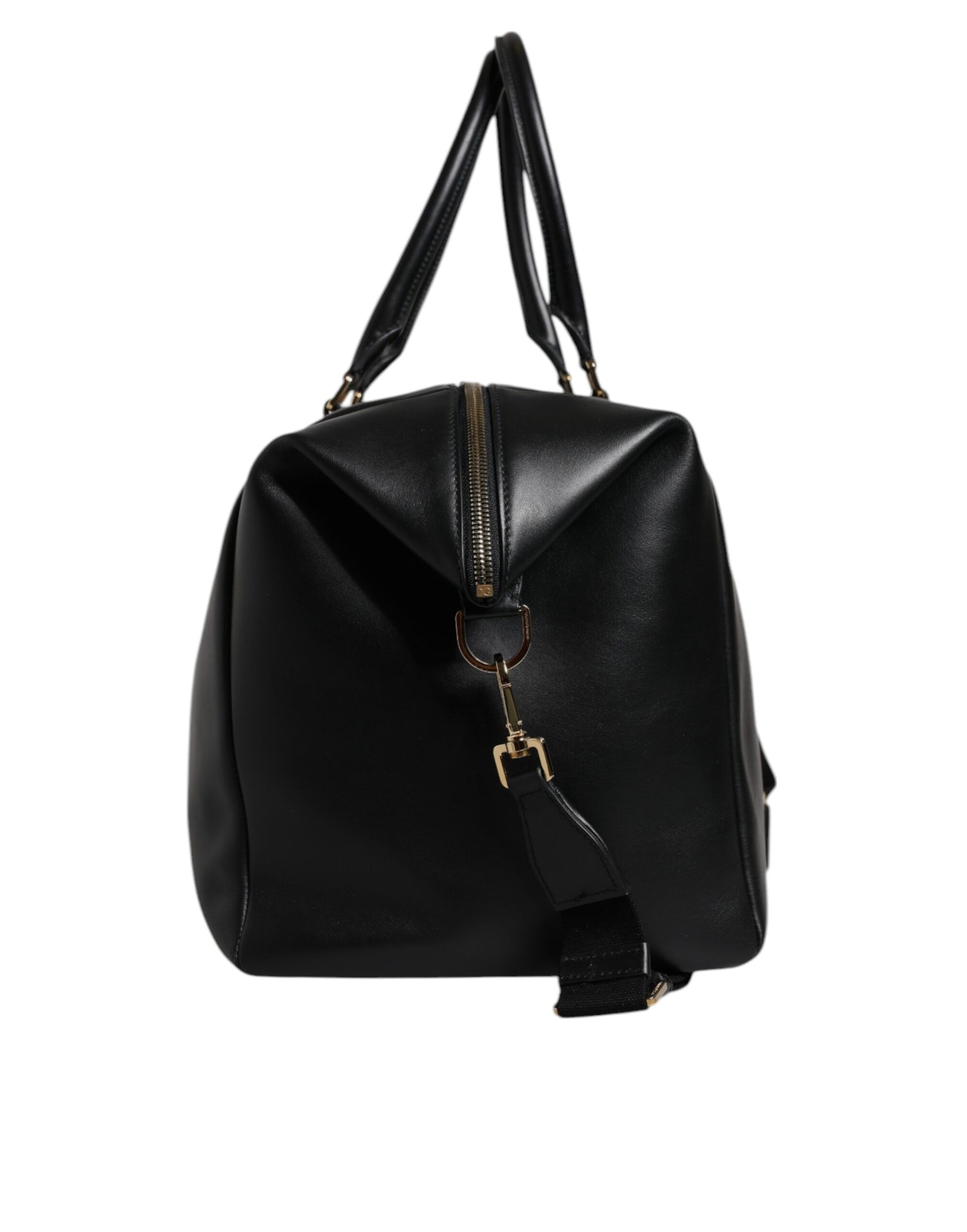 Black Calfskin Leather Hand Shoulder Duffle Bag